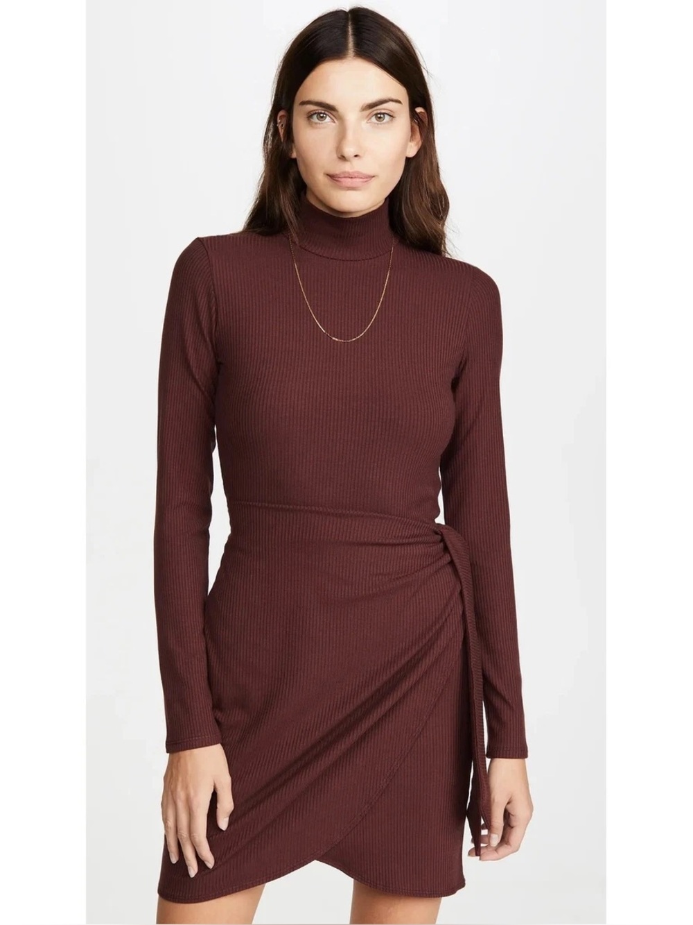 Reformation Julie Dress, ribbed minidress turtleneck dress in Merlot Size L